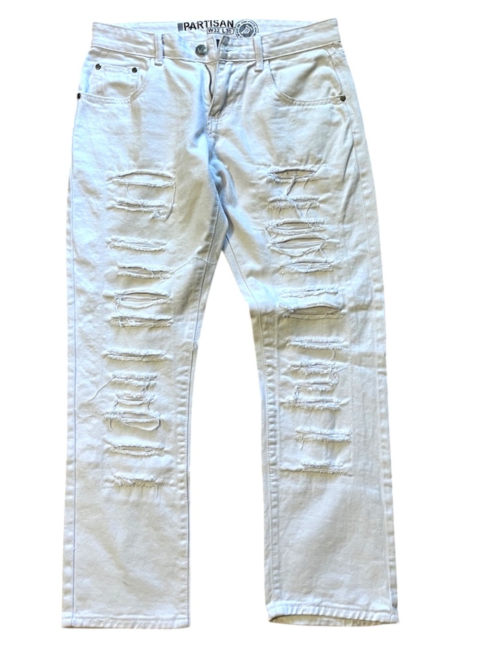 Partisan White Slim Straight Distressed Men's Jeans Waist 32 Length 30